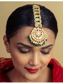 Statement Green And Gold Chand Maang Tikka
