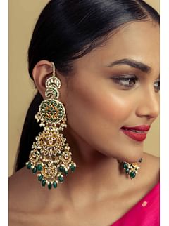Statement Green And Gold Emerald Drops Chandbali Earrings