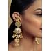 Gold And Green Kundan Chand Earrings