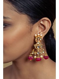 Gold Kundan And Jade Pearls Earrings