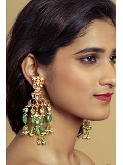 Gold & Green Kundan Earrings With Peridot Drops