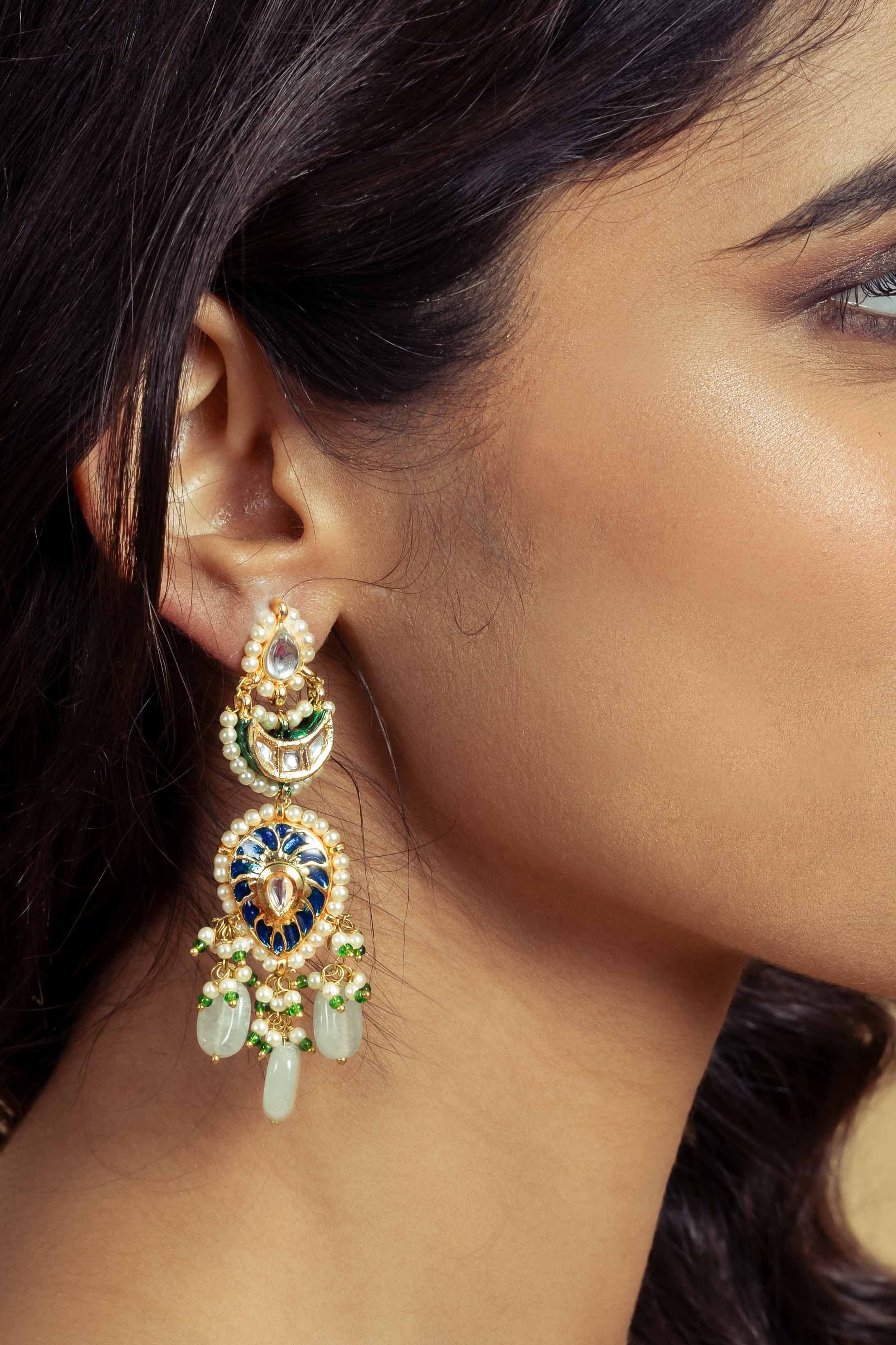 long drop kundan earrings