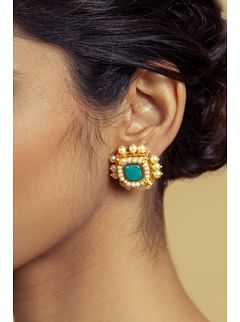 Gold & White Feroza Studs Earrings
