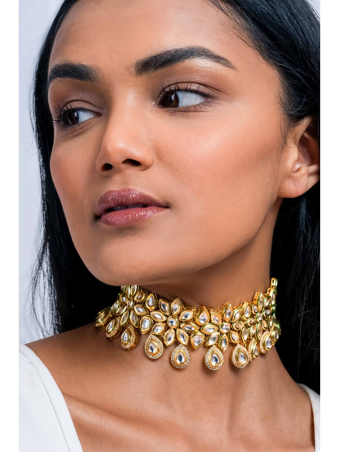 Buy Gold Kundan & Zirconia Choker Necklace for Women at Ajnaa ...
