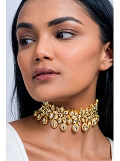 Gold Kundan & Zirconia Choker Necklace