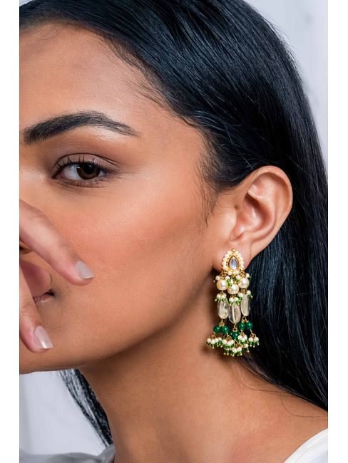 Green & Gold Kundan Biya Earrings