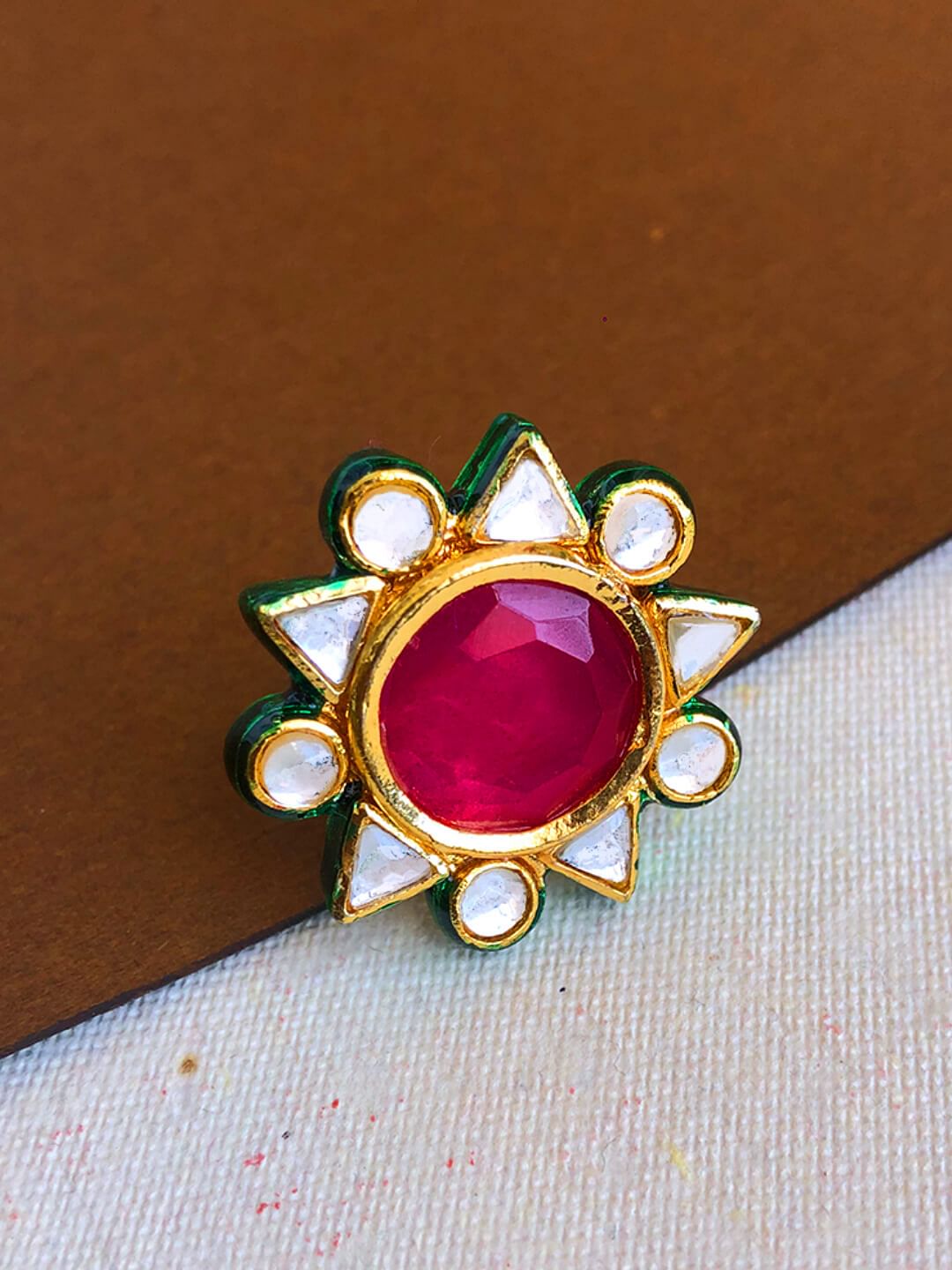 Gemzlane Gold plated Kundan meenakari Adjustable Cocktail Ring | Ring  designs, Cocktail rings, American diamond