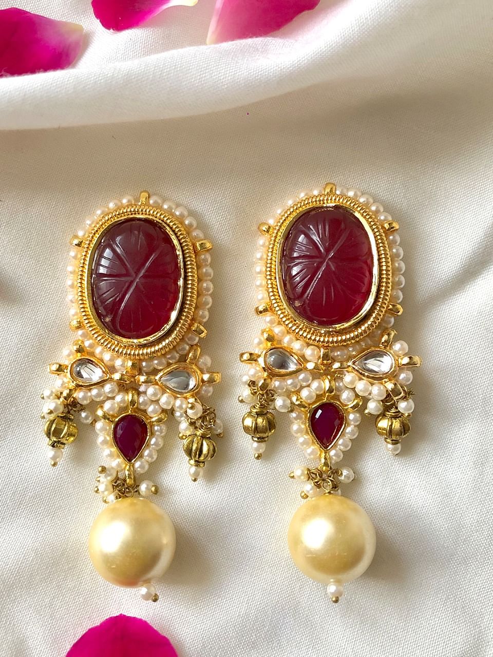 Mohini Ruby Kundan Pearl Bridal Chandbali Earrings – AryaFashions