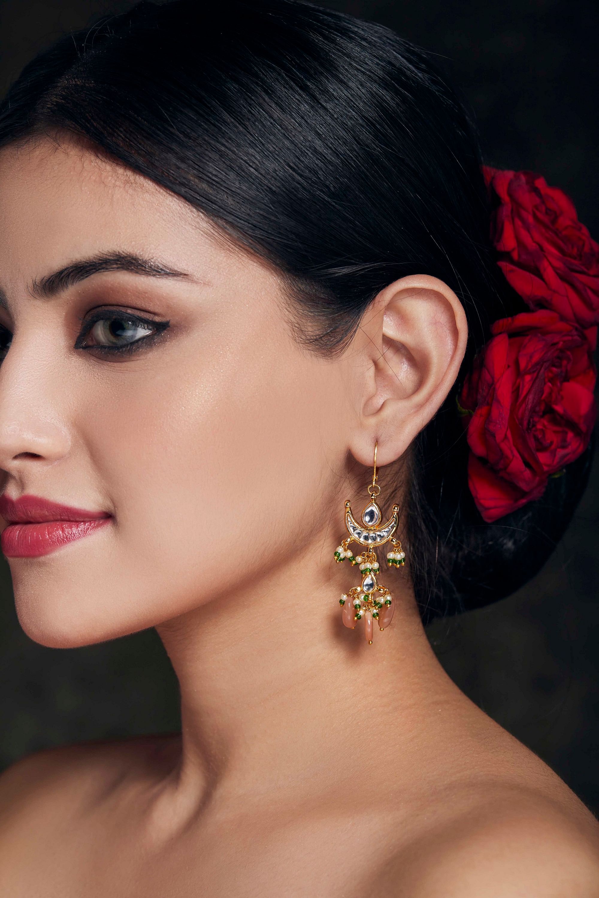 Buy Multi Color Kundan Half Moon Shape Earrings by Dugran By Dugristyle  Online at Aza Fashions.