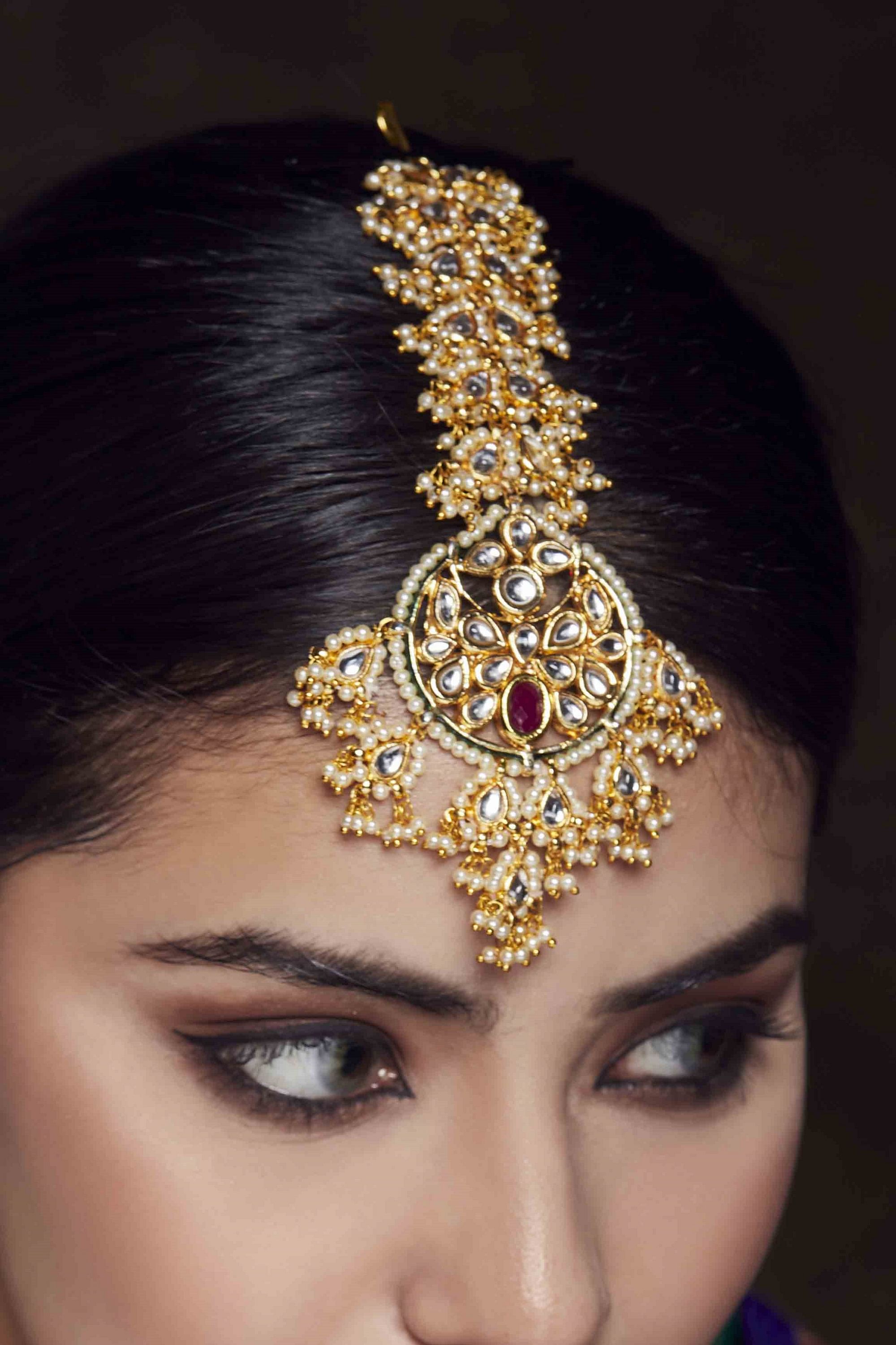 Daphne Handmade Bollywood Kundan Party Wear Pearls Hanging Maang Tikka  Earrings Set Jewelry – Buy Indian Fashion Jewellery