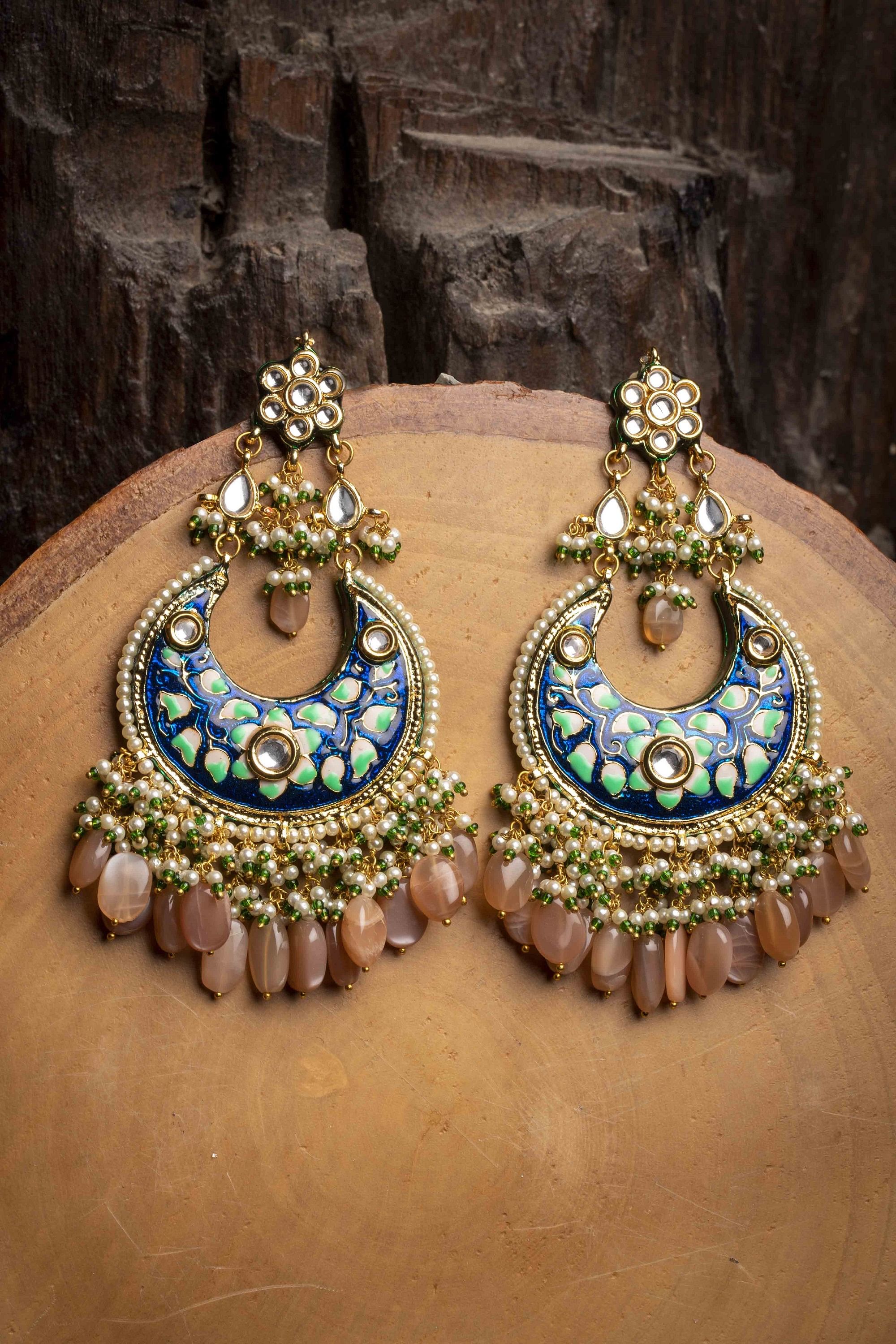Buy Zaveri Pearls Blue Pink Enamelling Lotus Design Earrings Online At Best  Price @ Tata CLiQ