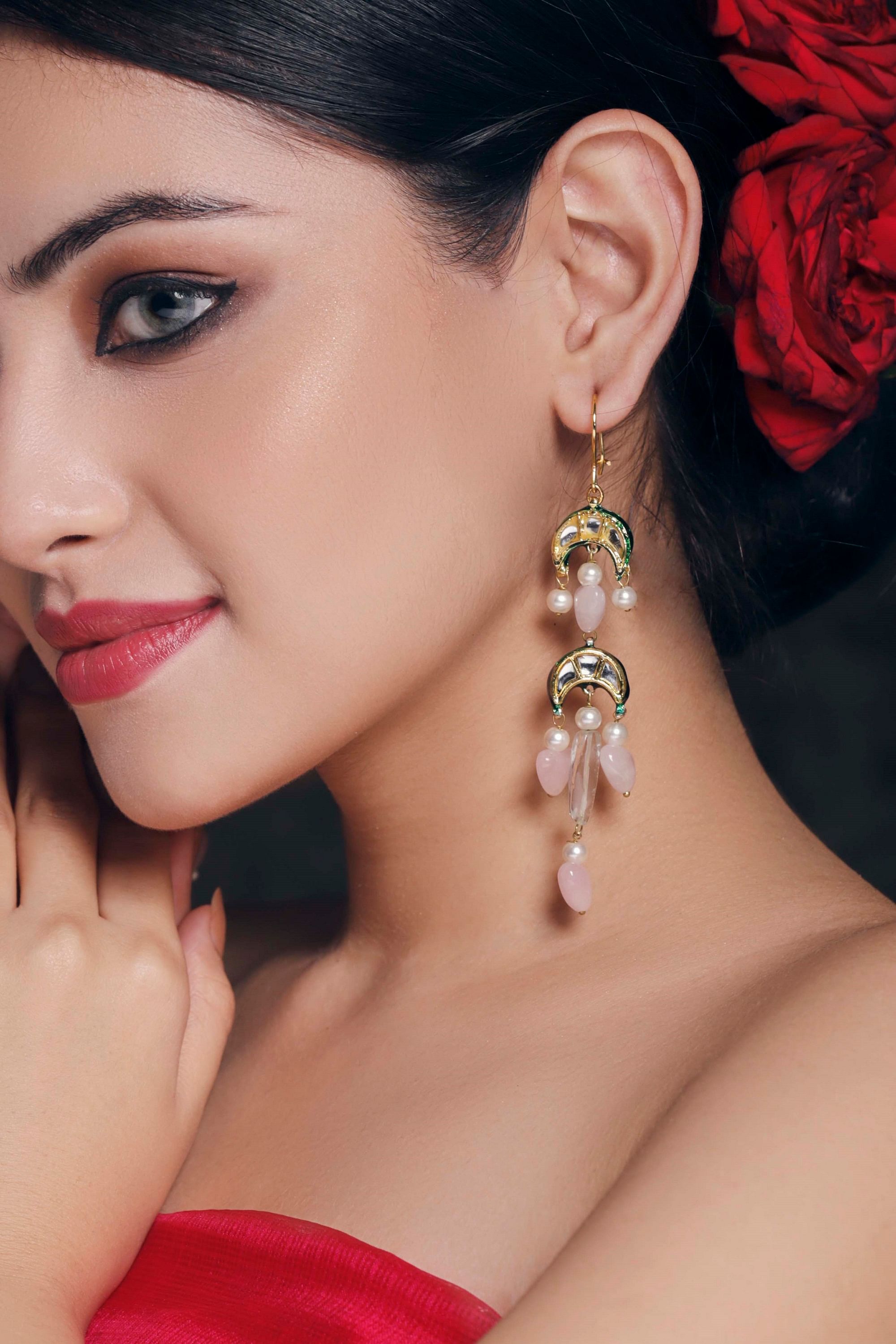 Buy Blue & Green Kundan Earrings With Pearl Drops for Women at Ajnaa Jewels  | LE365
