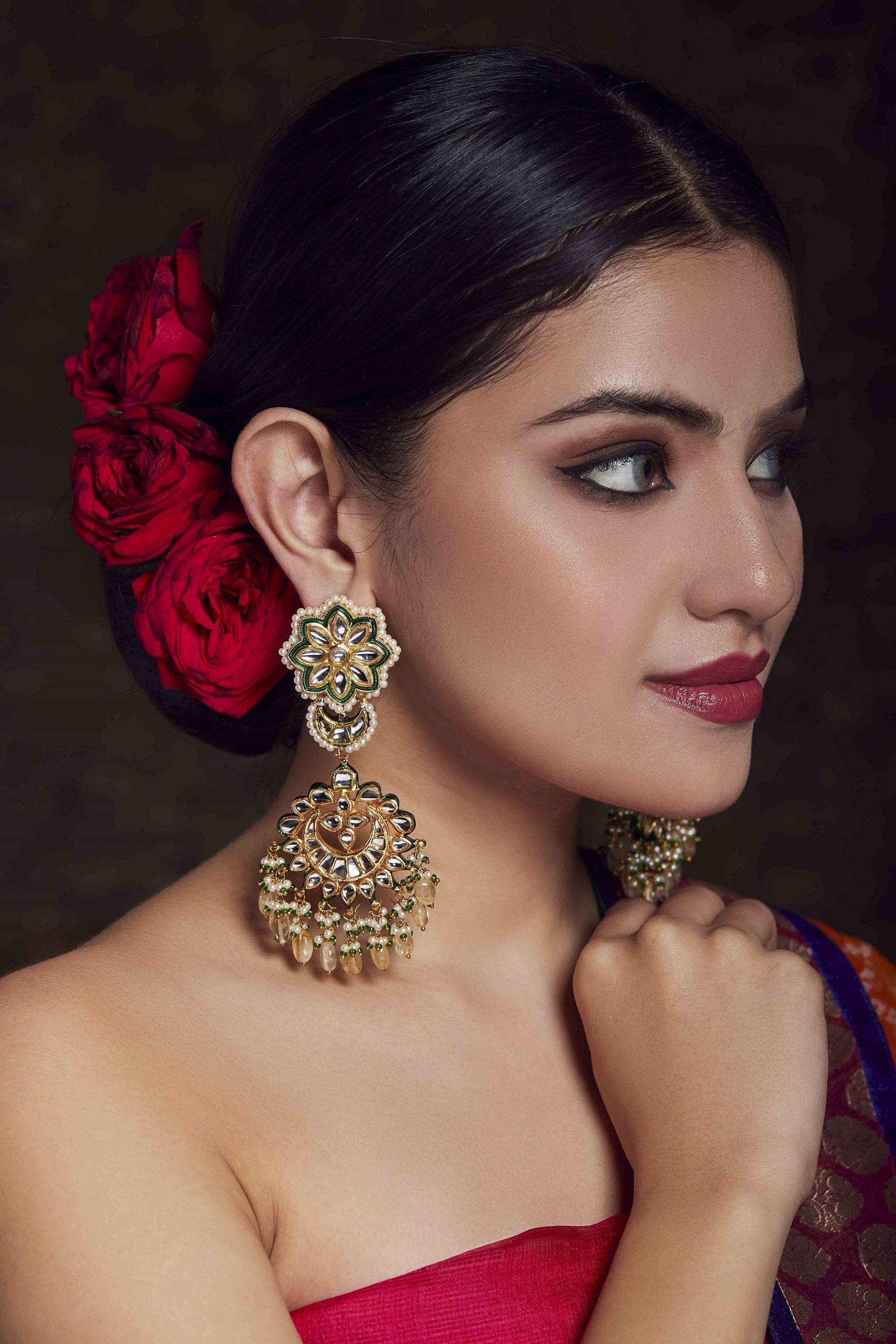 Amazon.com: I Jewels 18k Gold Plated Indian Wedding Bollywood Pearl Kundan  Beaded Chandbali Earrings for Women (E2916G): Clothing, Shoes & Jewelry