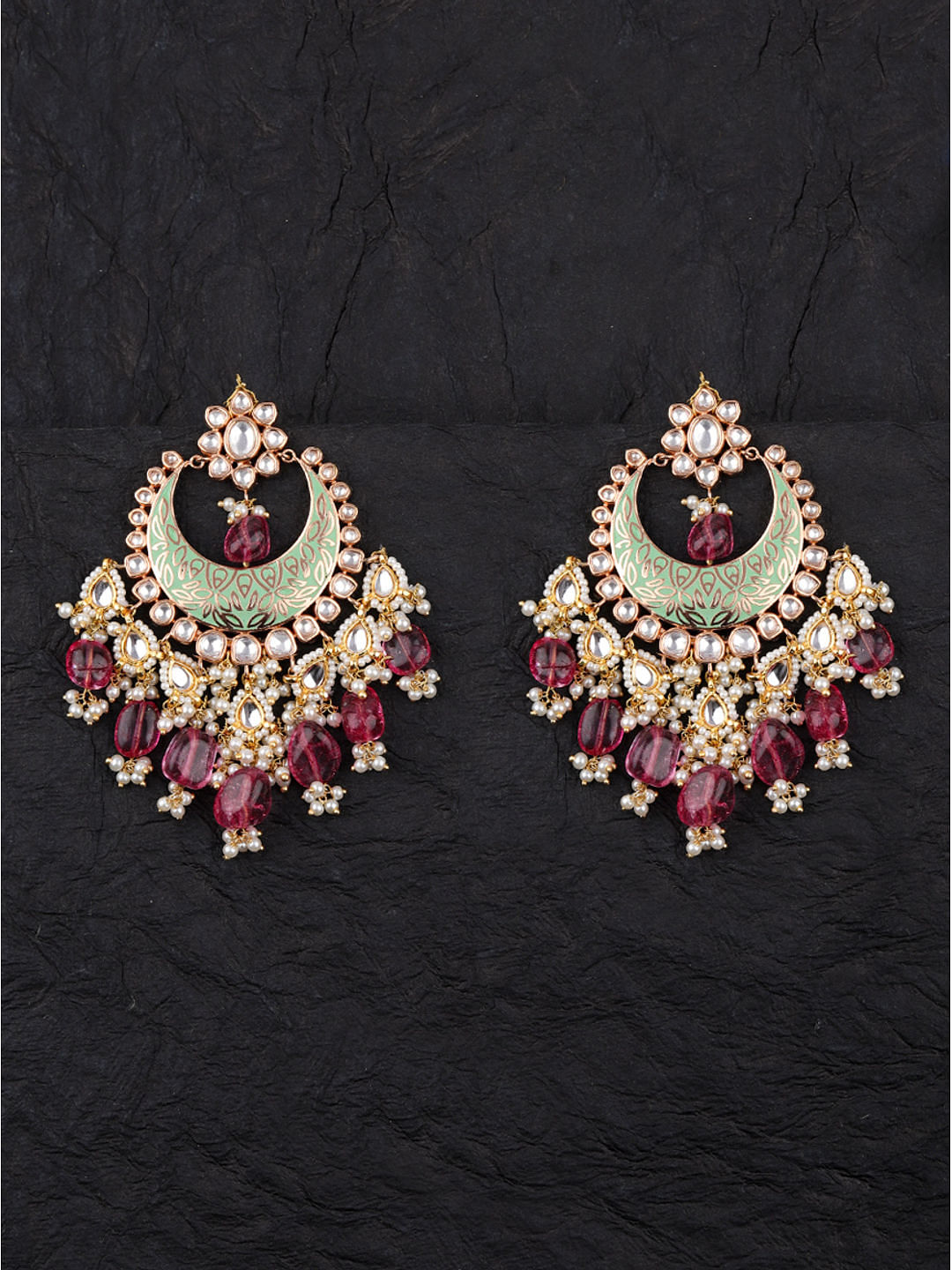 LEELA Temple Style Chandbali Earrings and Tikka Set- Green – HOUSE OF SAANVI