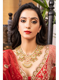 Statement Red Kundan Gold Chand Necklace
