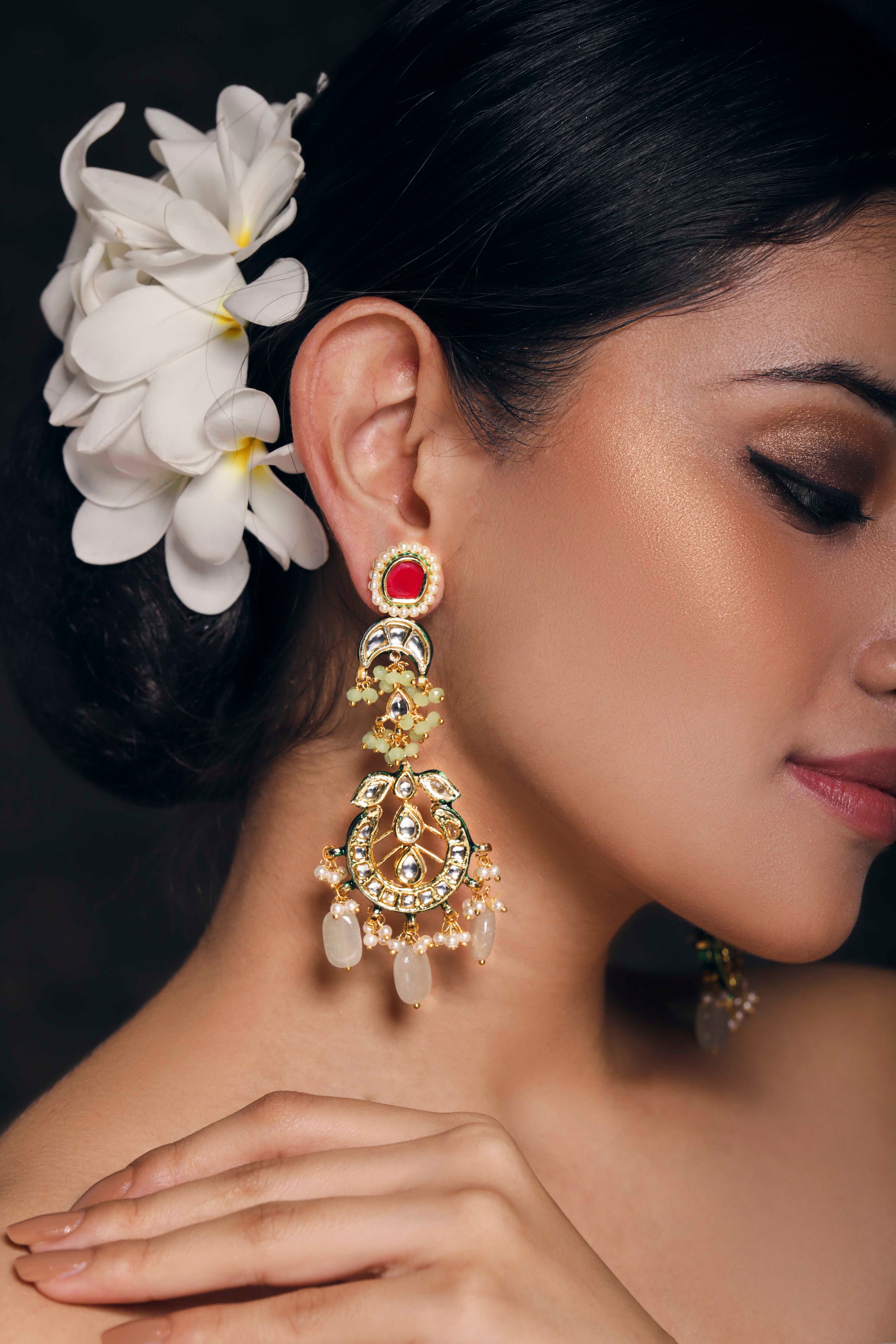 Uncut Kundan Chandbali Earrings – SparklingTrendz