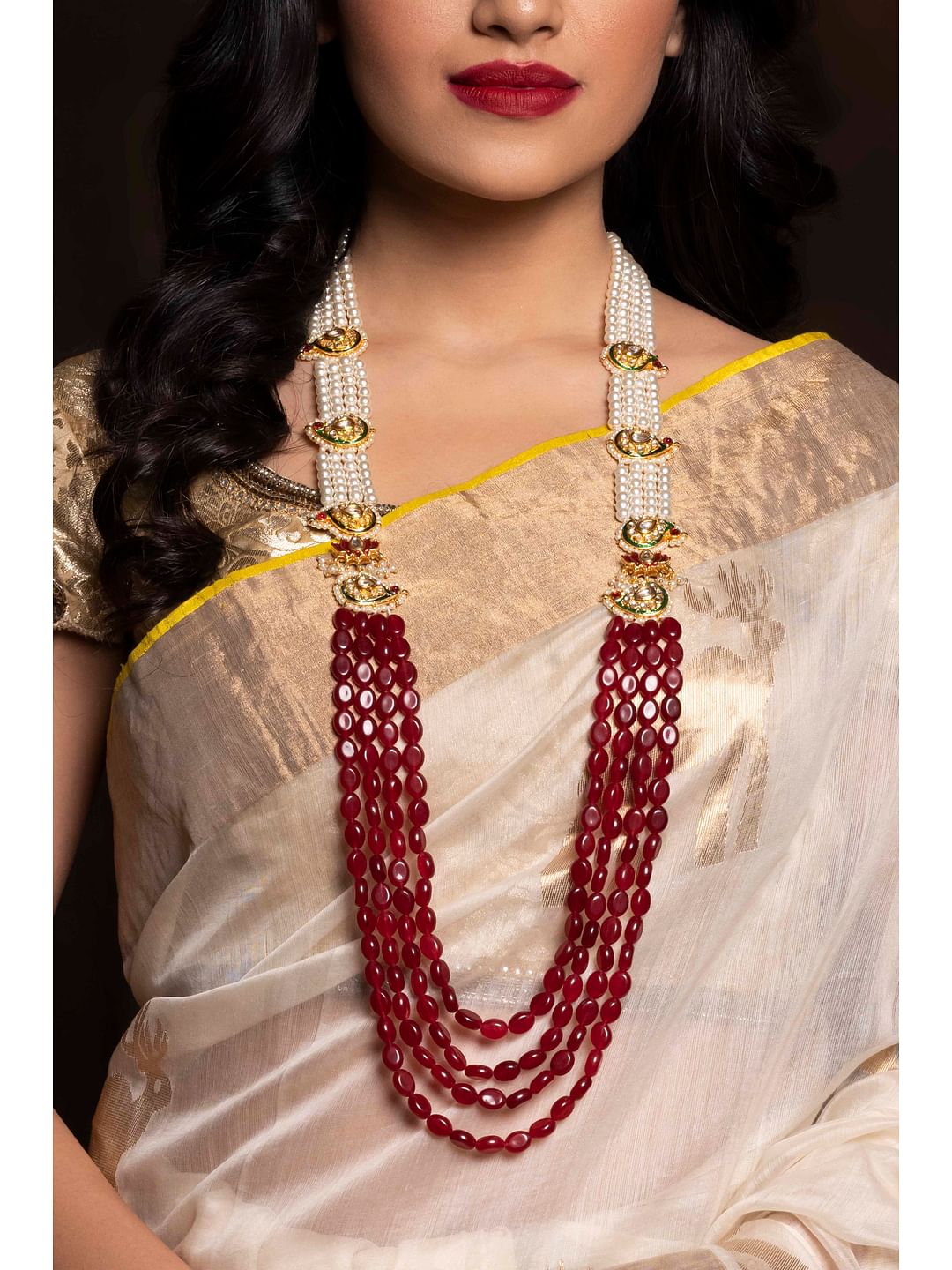 Buy Red Rubies & Pearls Rani Haar Necklace for Women Online at ...
