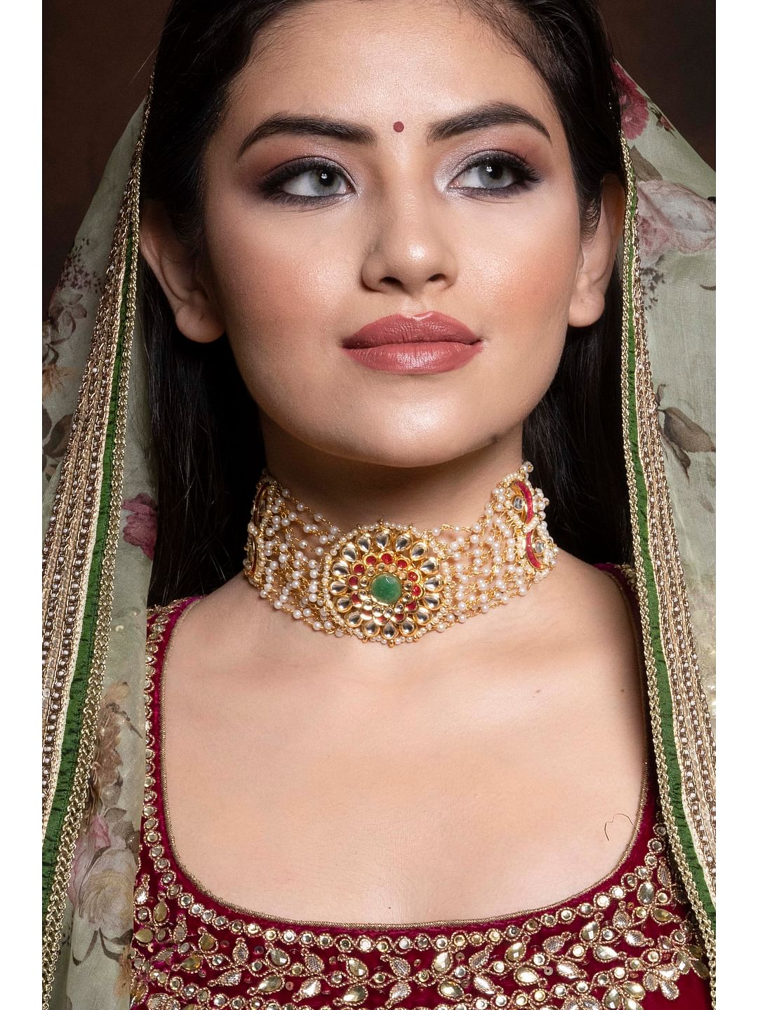 Buy Green & Red Flower Pearls Kundan Choker Necklace for Women Online at  Ajnaa Jewels