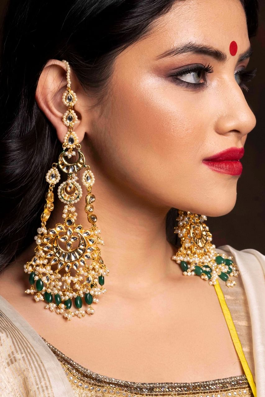 Flipkart.com - Buy YELLOW CHIMES Ethnic Gold Plated Green Meenakari  Traditional Kundan Studded Floral Design Pearl Chandbali Earrings for Women  and Girls Beads Copper Chandbali Earring Online at Best Prices in India