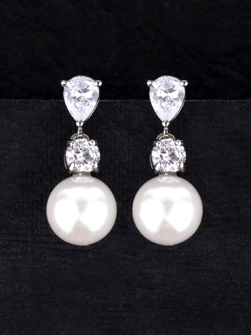 CLARA 925 Sterling Silver Rhodium Plated Swiss Zirconia Real Pearl Earrings  Gift 368 g Online in India Buy at Best Price from Firstcrycom  14127657