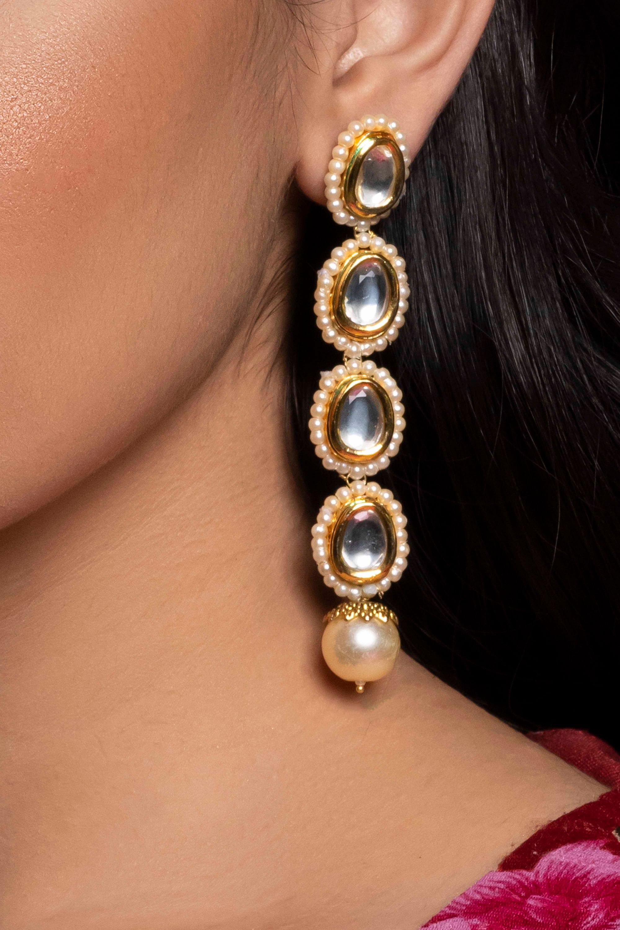 Indian Gold Plated Kundan Drop Earrings Polki Party Wear Pakistani Jewelry  Hook | eBay