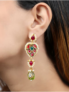 Red Kundan with Peridot Earrings