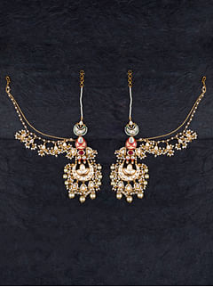 Red Enamel Tukri with Pearls Kundan Enamred Earrings
