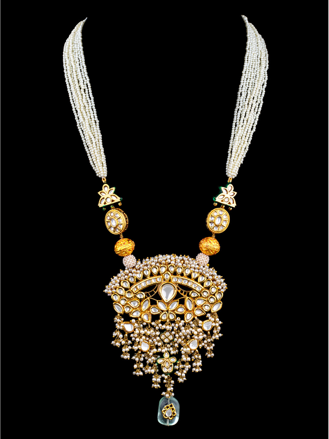 Buy Statement Barium Pearl Gold Beads Kundan Rani Haar for Women ...