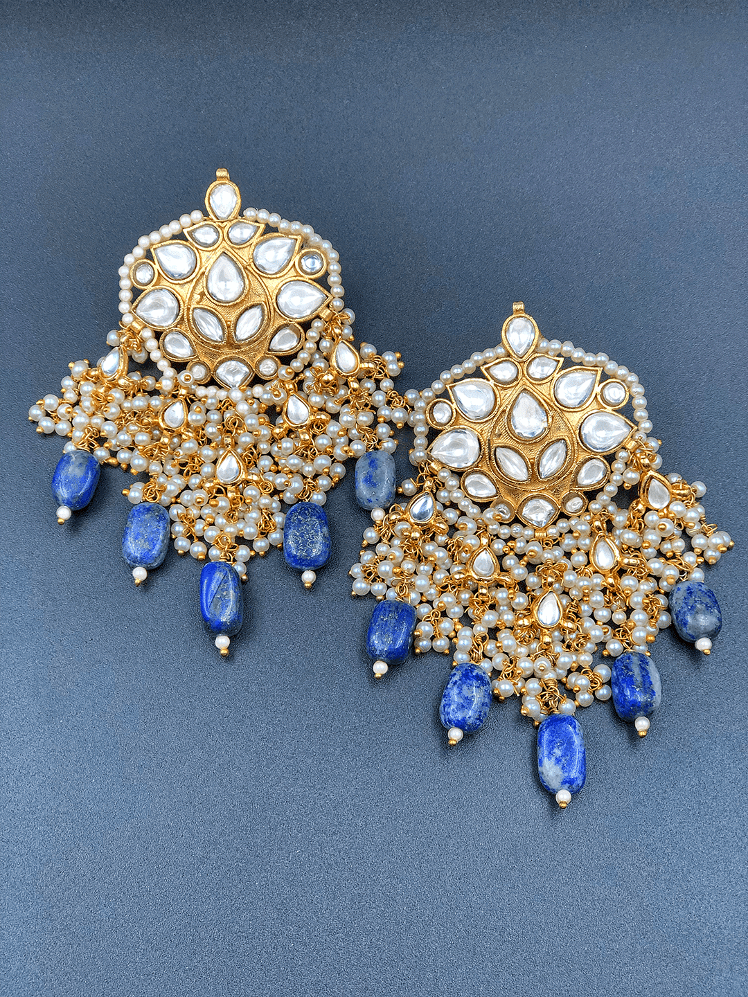 Buy Blue Lapis Gold Toned Kundan Earrings for Women Online at Ajnaa Jewels  430688