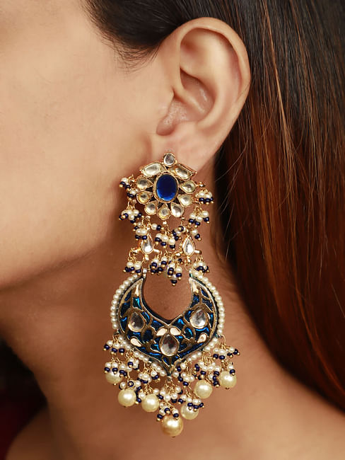Blue Jadai Work Chandbali Earrings