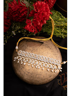 Statement Gold & White Zirconia Baroque Pearl Necklace