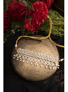 Statement Gold & White Zirconia Baroque Pearl Necklace Statement Gold & White Zirconia Baroque Pearl Necklace