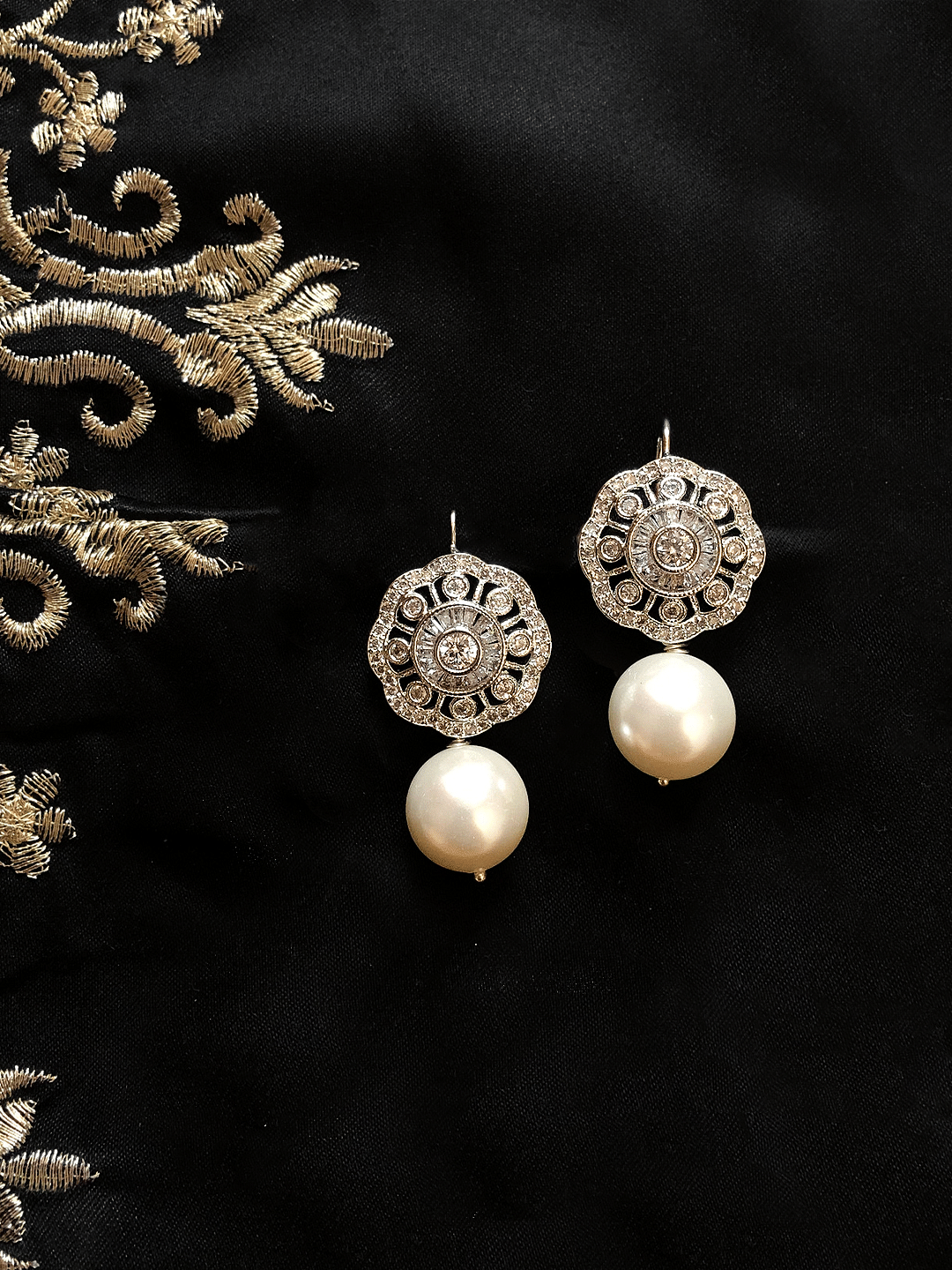 Solid Gold Pearl and White Sapphire Drop Earrings | Local Eclectic – local  eclectic