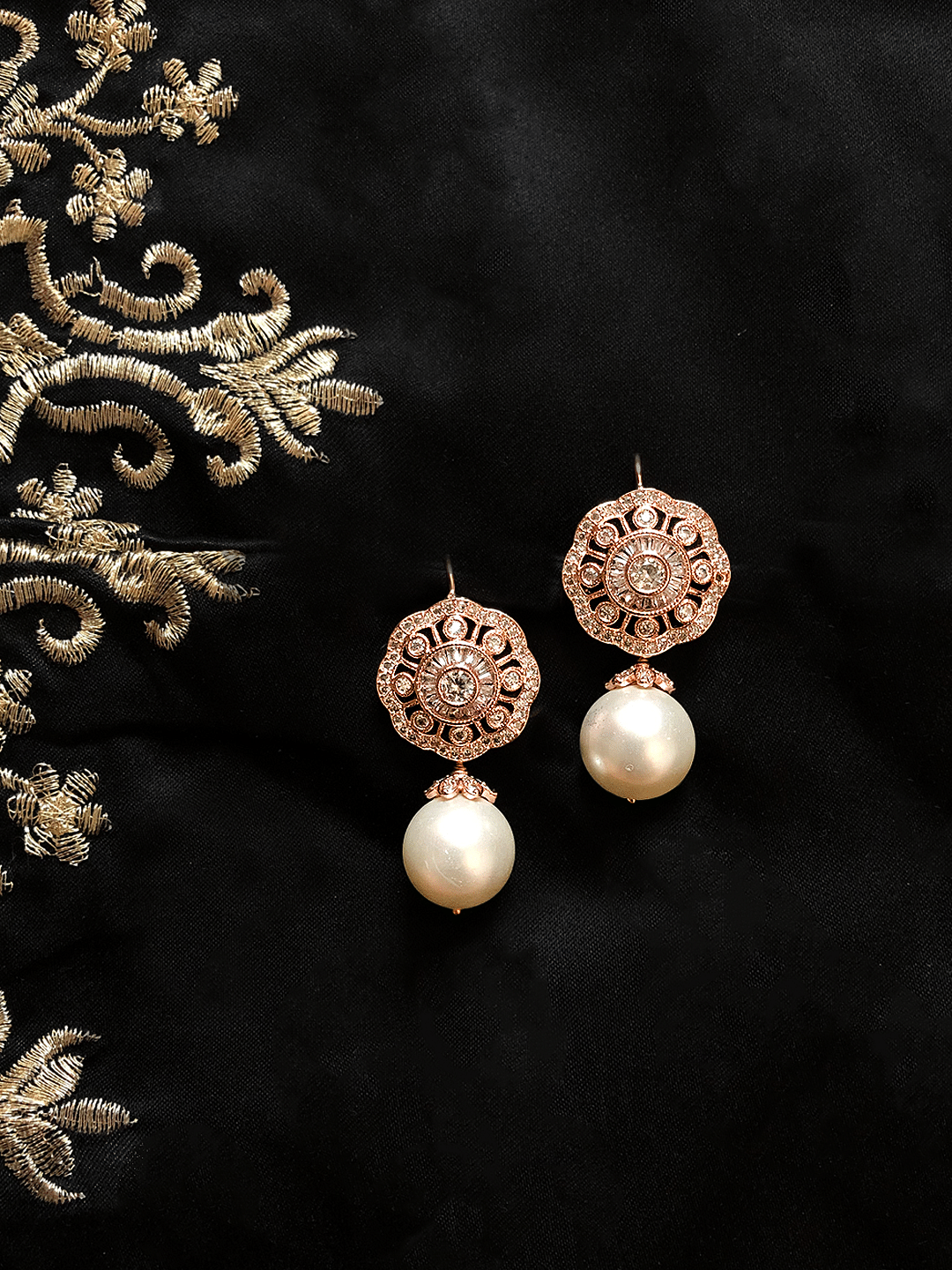 Ribbon Pearl Rose Gold Earrings Pearl Studs- Austral Stones