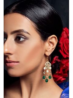 Emerald Lehar Pearl & Kundan Earrings