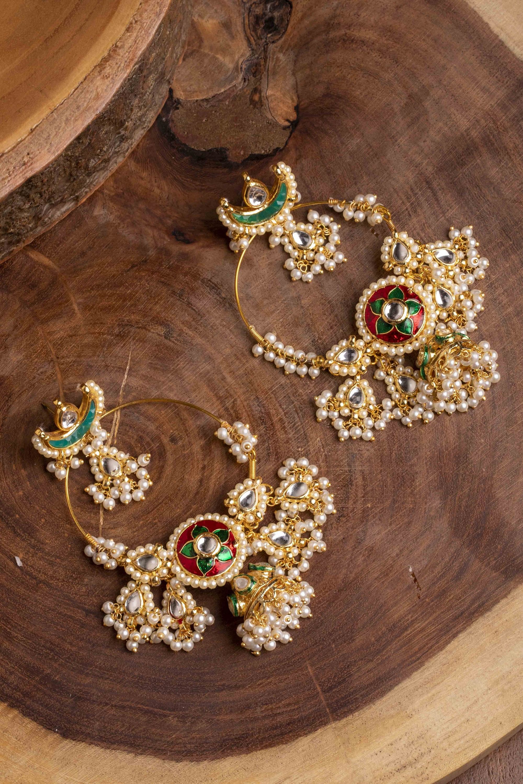 Buy Gold Plated Kundan Chandbali Earrings with Pearls Online at Jayporecom