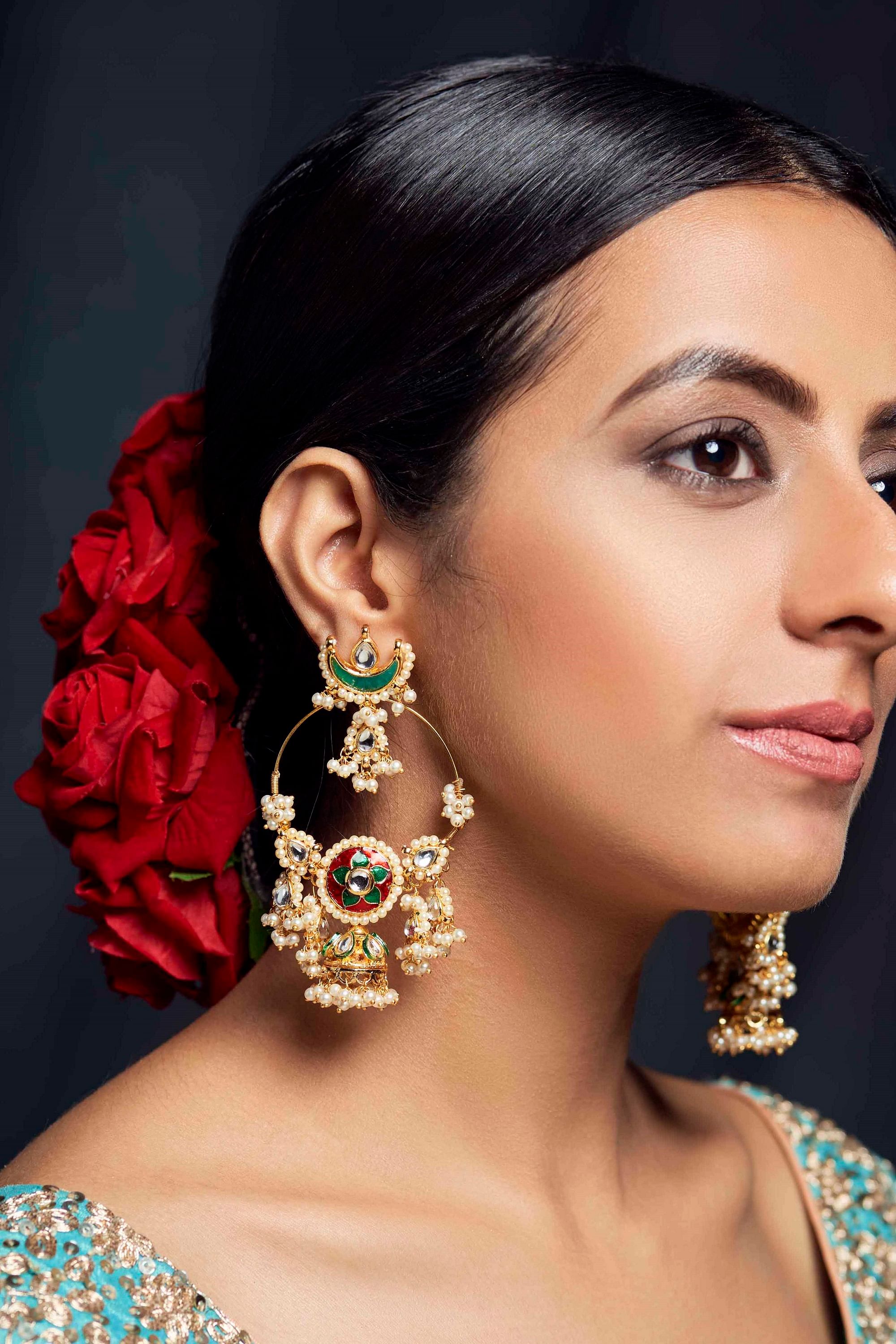 Gold Chandbali Earrings Studded with Pearls GER 062