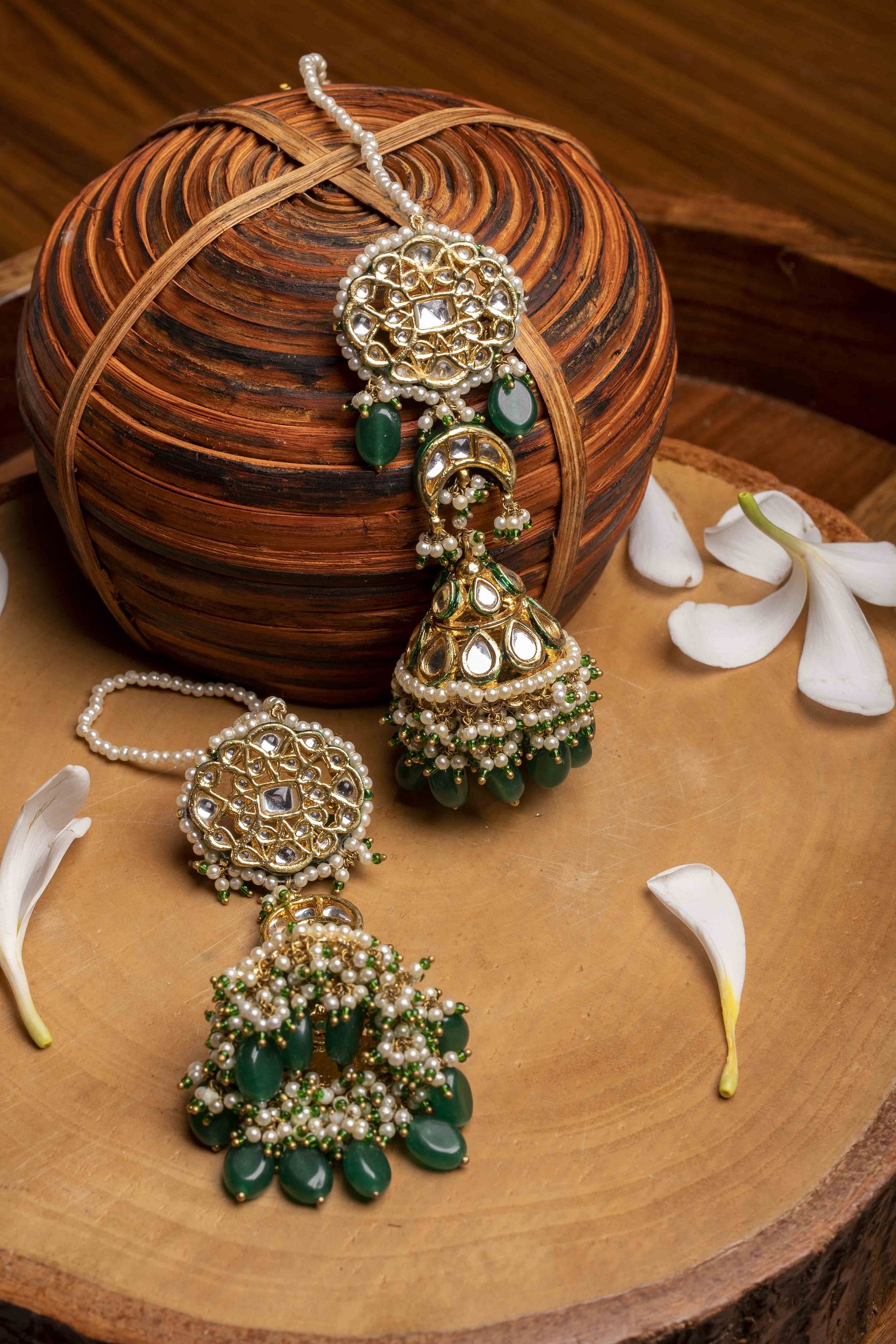 Parrot Green Sheesha Earrings Tikka Set  Amazel Designs