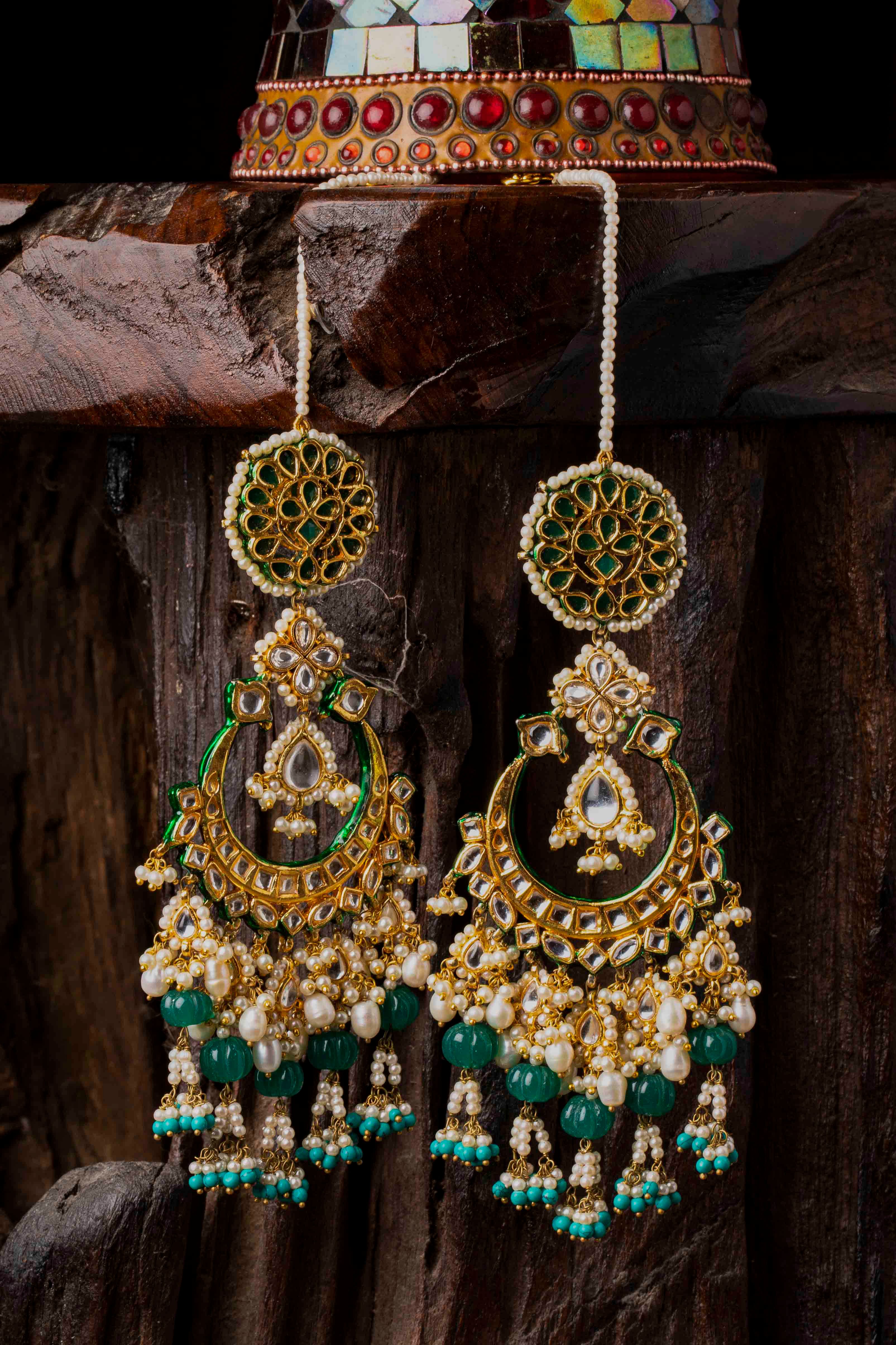 Brass Golden Fusion Arts Kundan Chandbali Earrings at Rs 350/pair in Mumbai