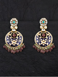 Turquoise Kundan Tukri with Pink Stones Chandbali Earrings