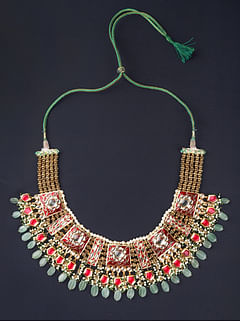 Red Meenakari Green Drops Choker Necklace