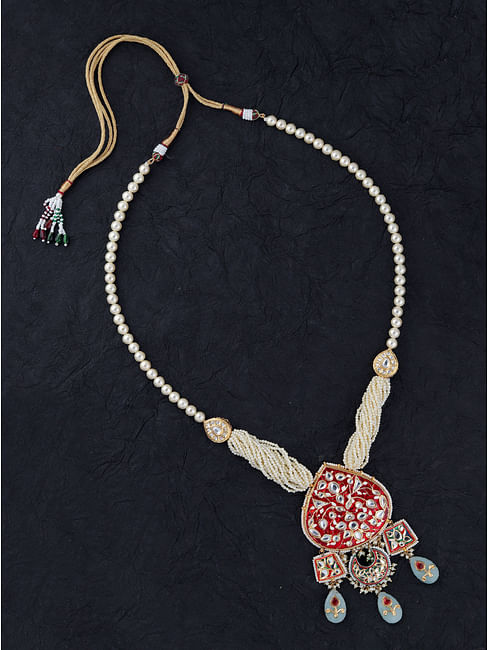 Red Meenakari with Pearl Strings Kundan Necklace