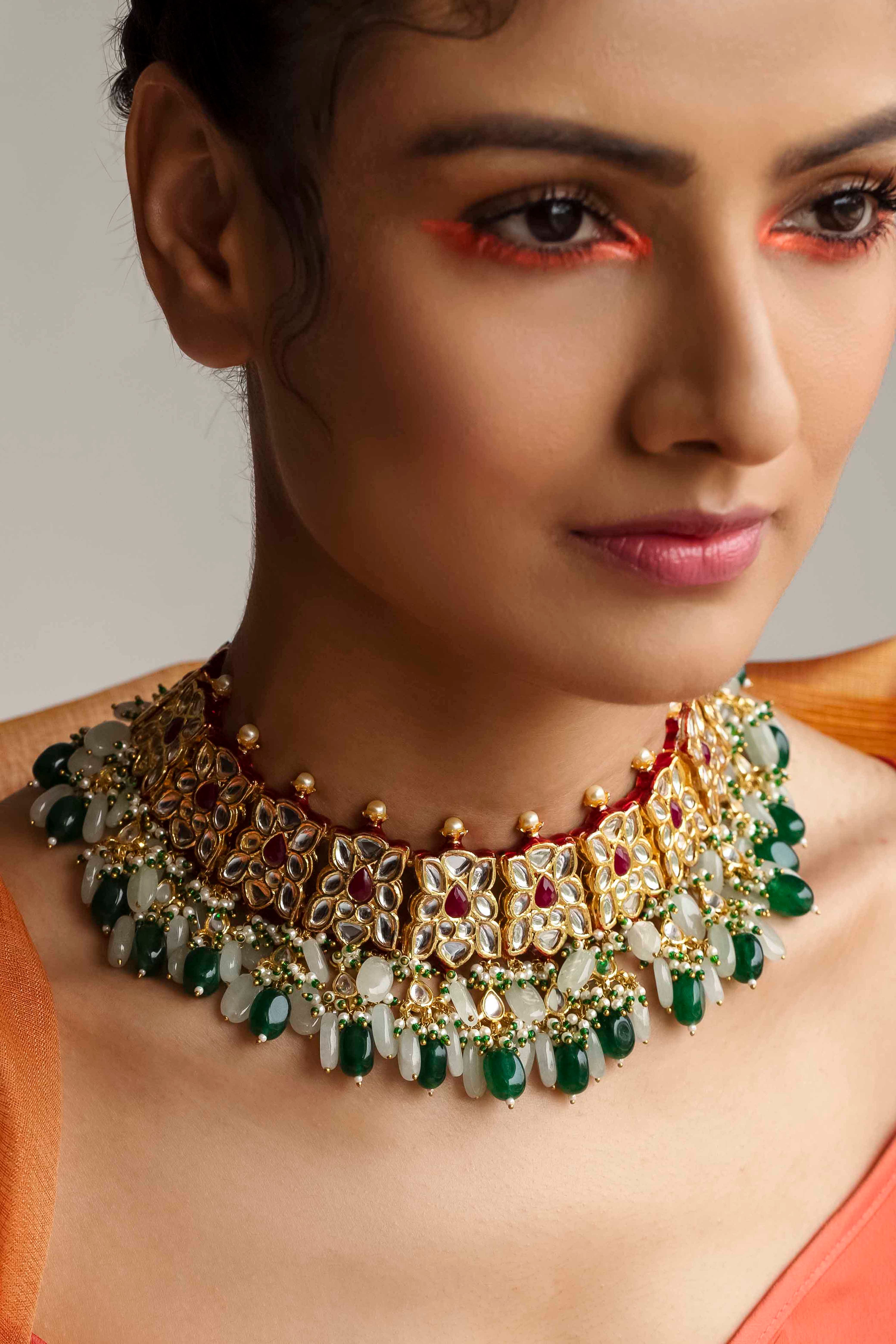 American Diamond Necklace Set - Necklace for Wedding - Opulent Emerald  Necklace Set by Blingvine