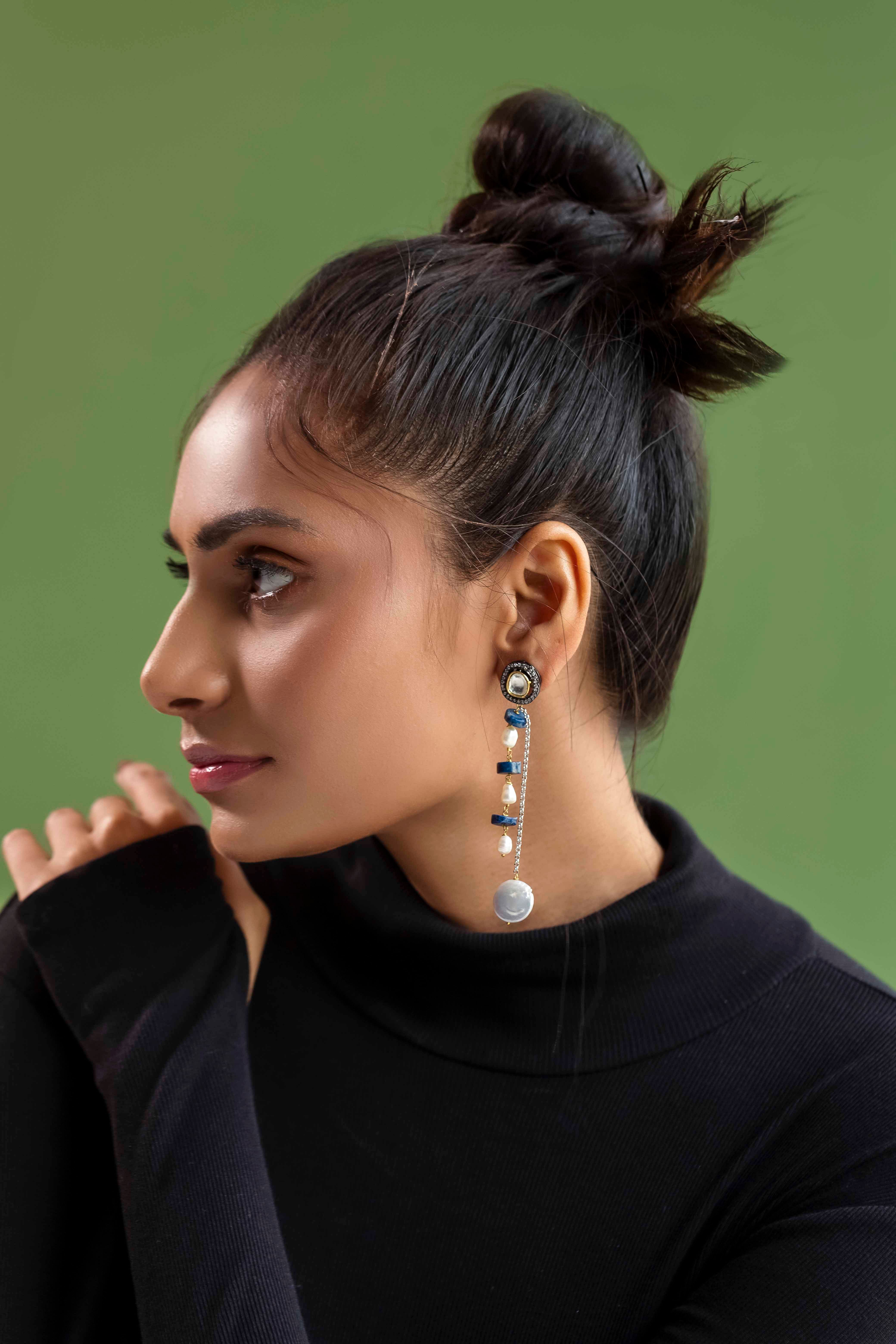 Buy Jewelopia Brass Oxidised Stud with Black Pearl Earrings Silver Plated  Drops Floral Antique Design Pearl Drop Studs with Multicolor Pearl for  Women and Girls Online at Best Prices in India -