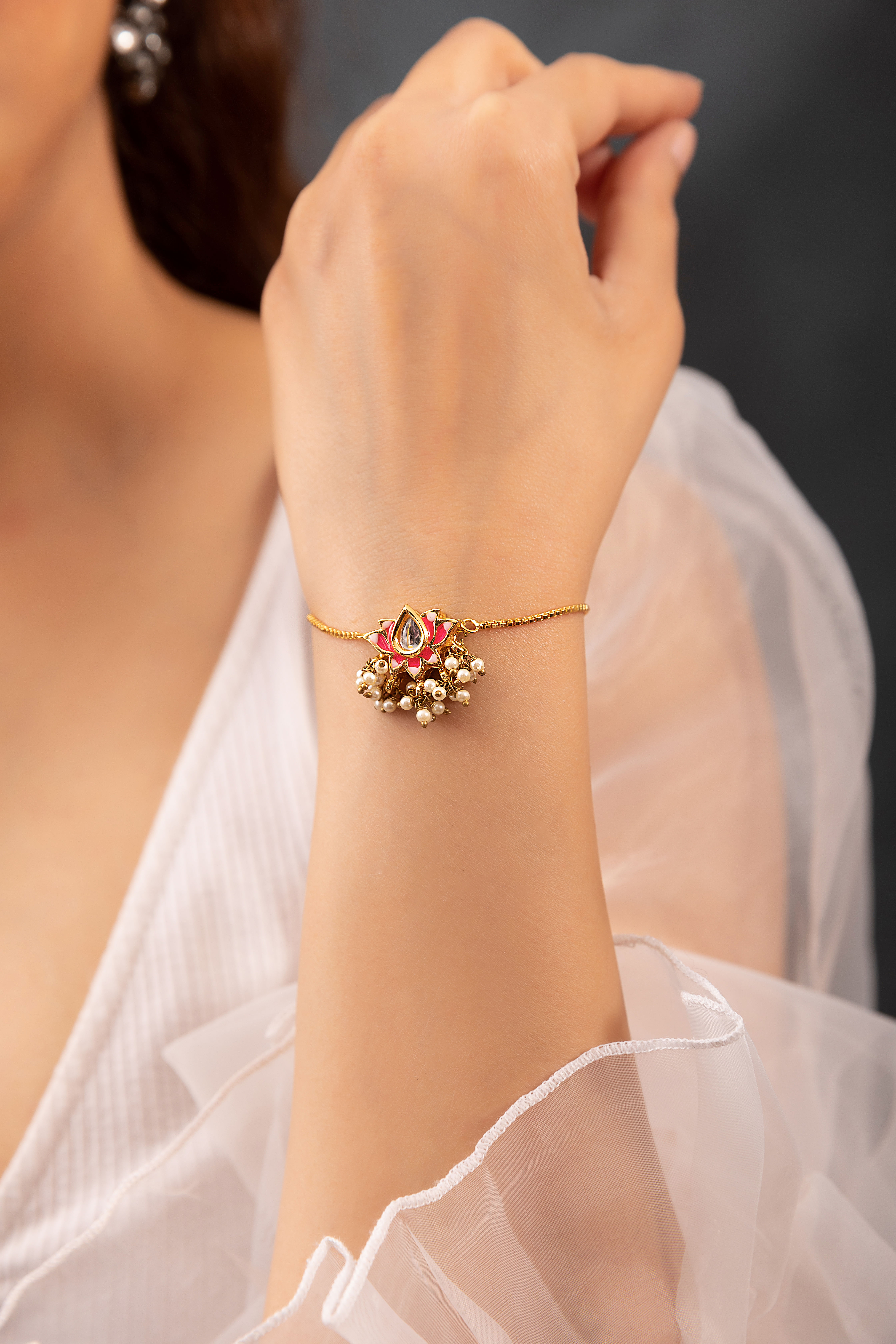 Lotus Design Openable Bracelet Bangle - South India Jewels