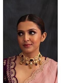 Emerald Amethyst with Yellow Citrine Drops Kundan Choker Emerald Amethyst with Yellow Citrine Drops Kundan Choker