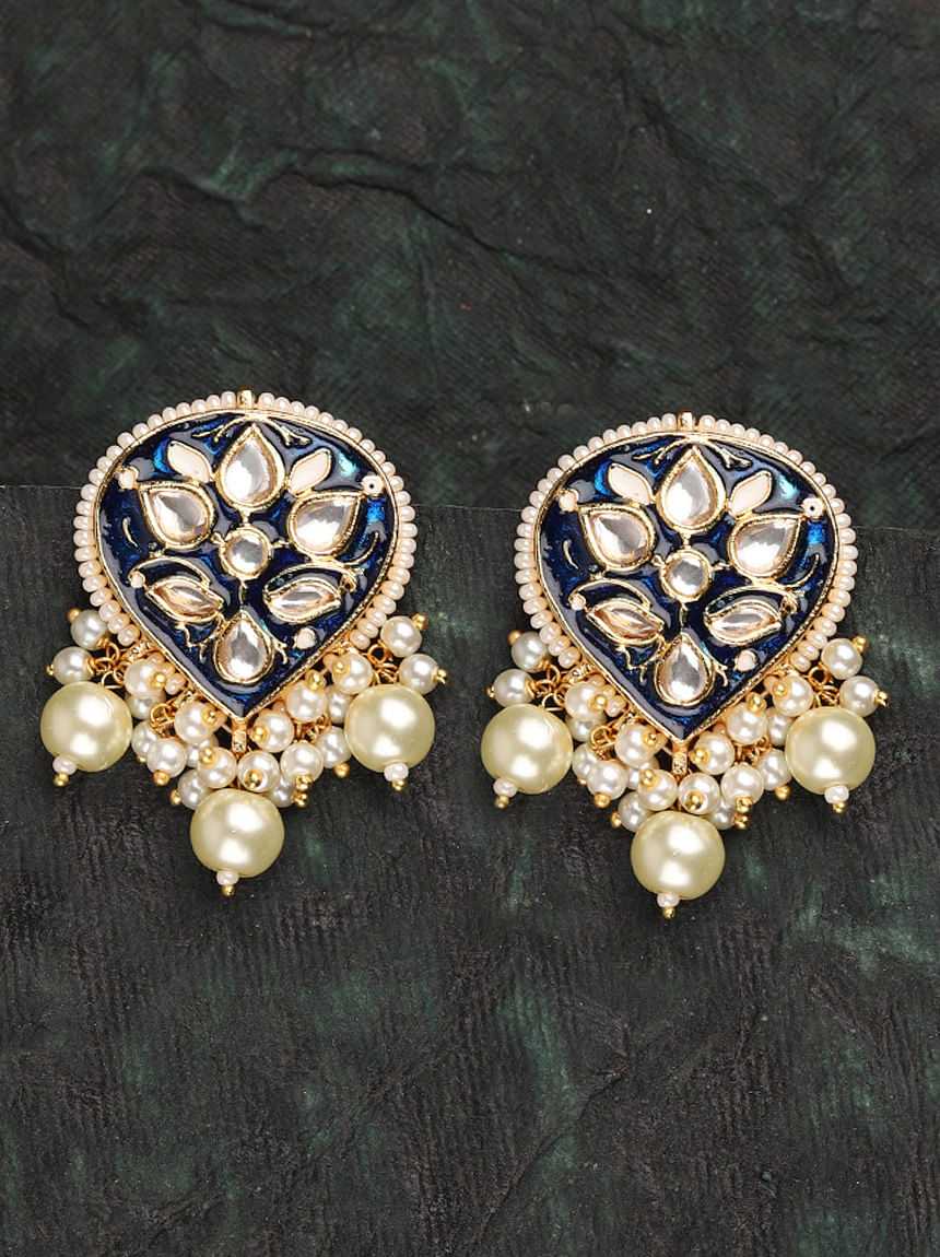 Alloy Blue,Golden And White Blue Pearl Artificial Jhumka, 5inch (length) at  Rs 325/pair in Durg