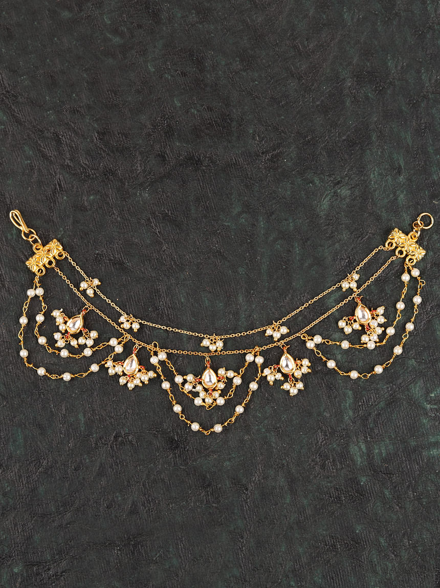 Brass Golden Fusion Arts Indo Western Pearl Beaded Jhumka Earrings