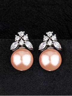 Zircon Pink Pearl Drop Earrings