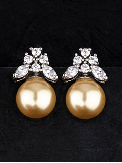 Zircon Gold Pearl Drop Earrings
